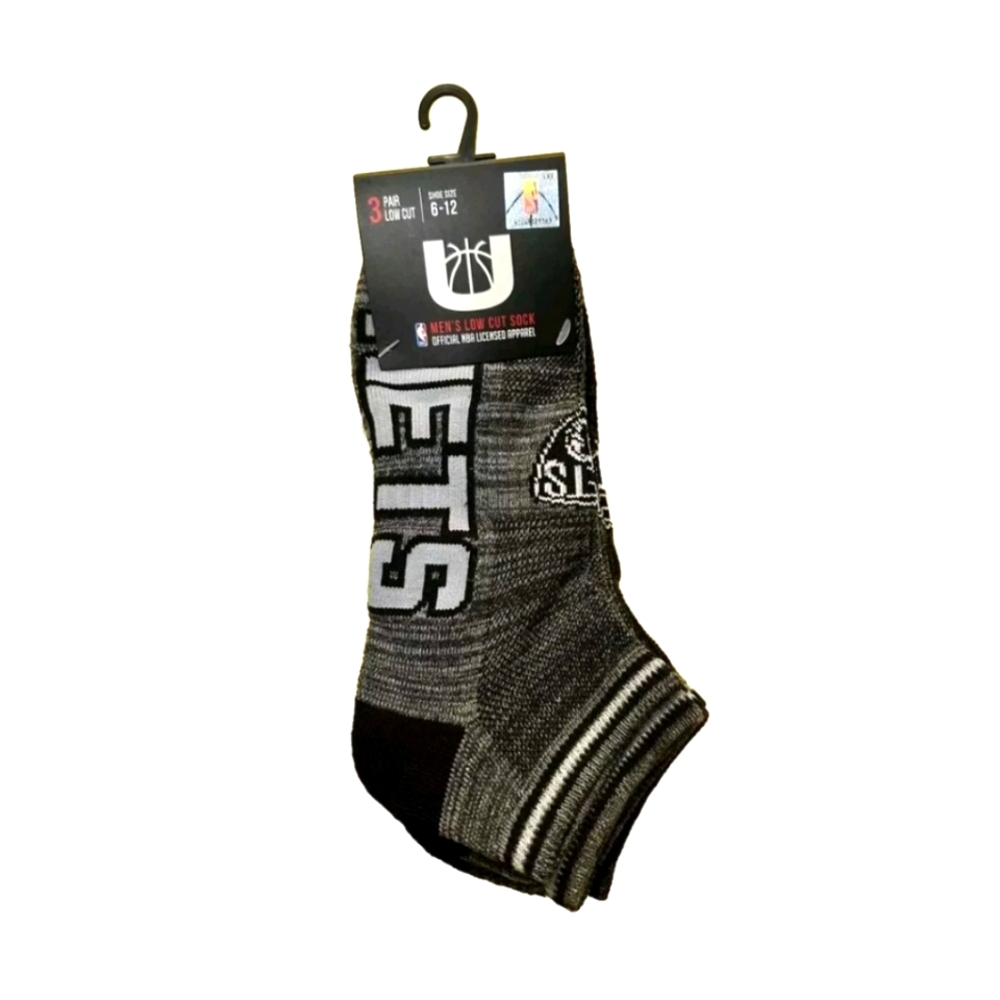 NWT Kid's Brooklyn Nets Ultra Game 3 Pair Black and Gray Quarter Cut Socks